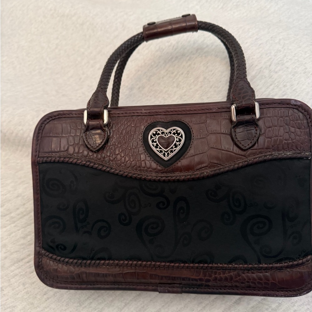 Brighton Vintage Brown Croc-Embossed makeup bag  with Heart Accent